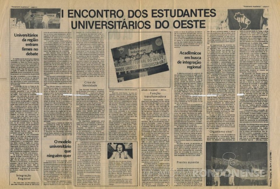 || Folheto informativo sobre o 1º Encontro dos Estudantes do Oeste do Paraná, na cidade de Foz do Iguaçu.
Imagem: Acervo de Arnaldo Camargo de Freitas - Foz do Iguaçu - FOTO 10 -