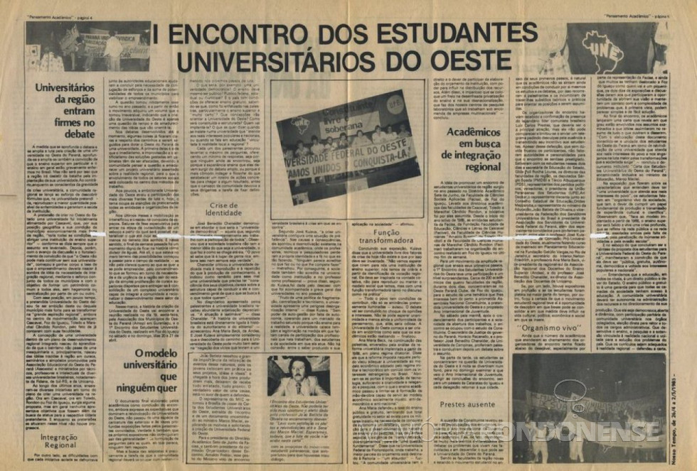 || Folheto informativo sobre o 1º Encontro dos Estudantes do Oeste do Paraná, na cidade de Foz do Iguaçu.
Imagem: Acervo de Arnaldo Camargo de Freitas - Foz do Iguaçu - FOTO 11 -