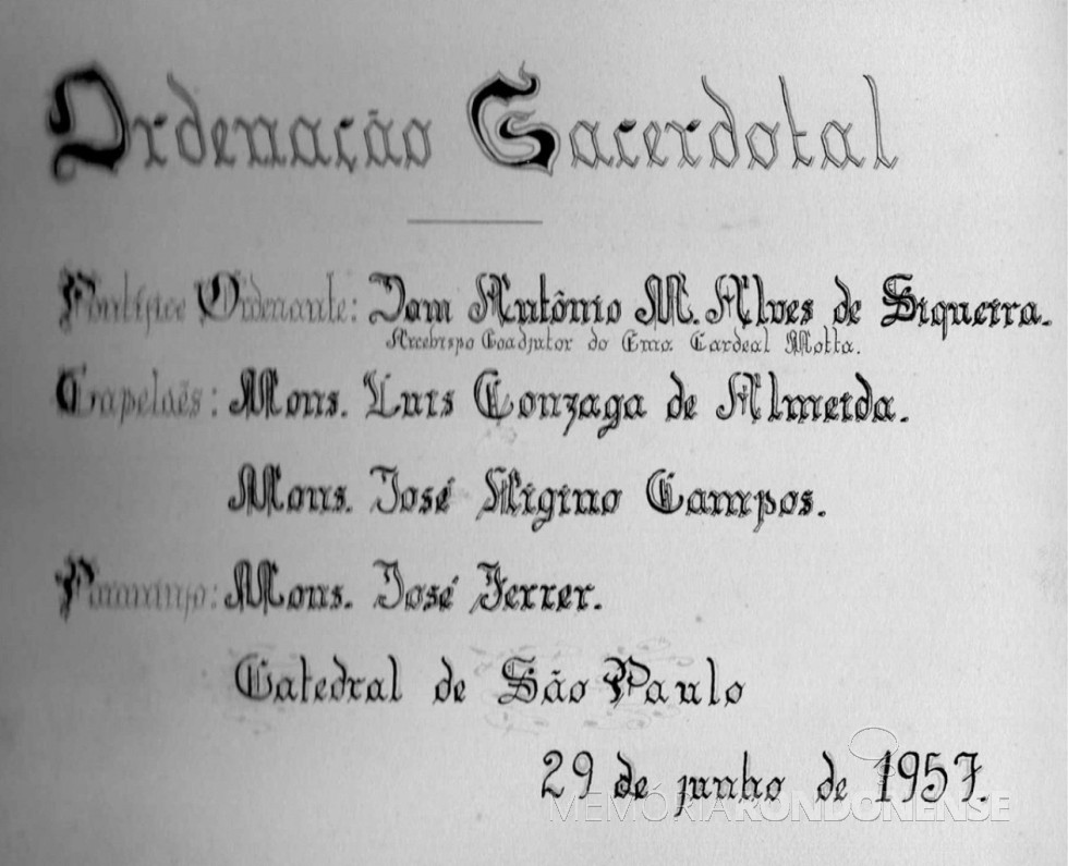 || Certificado de ordenação presbiteral de Geraldo Majella Agnelo.
Imagem: Acervo CNBB 2 - FOTO 4 -