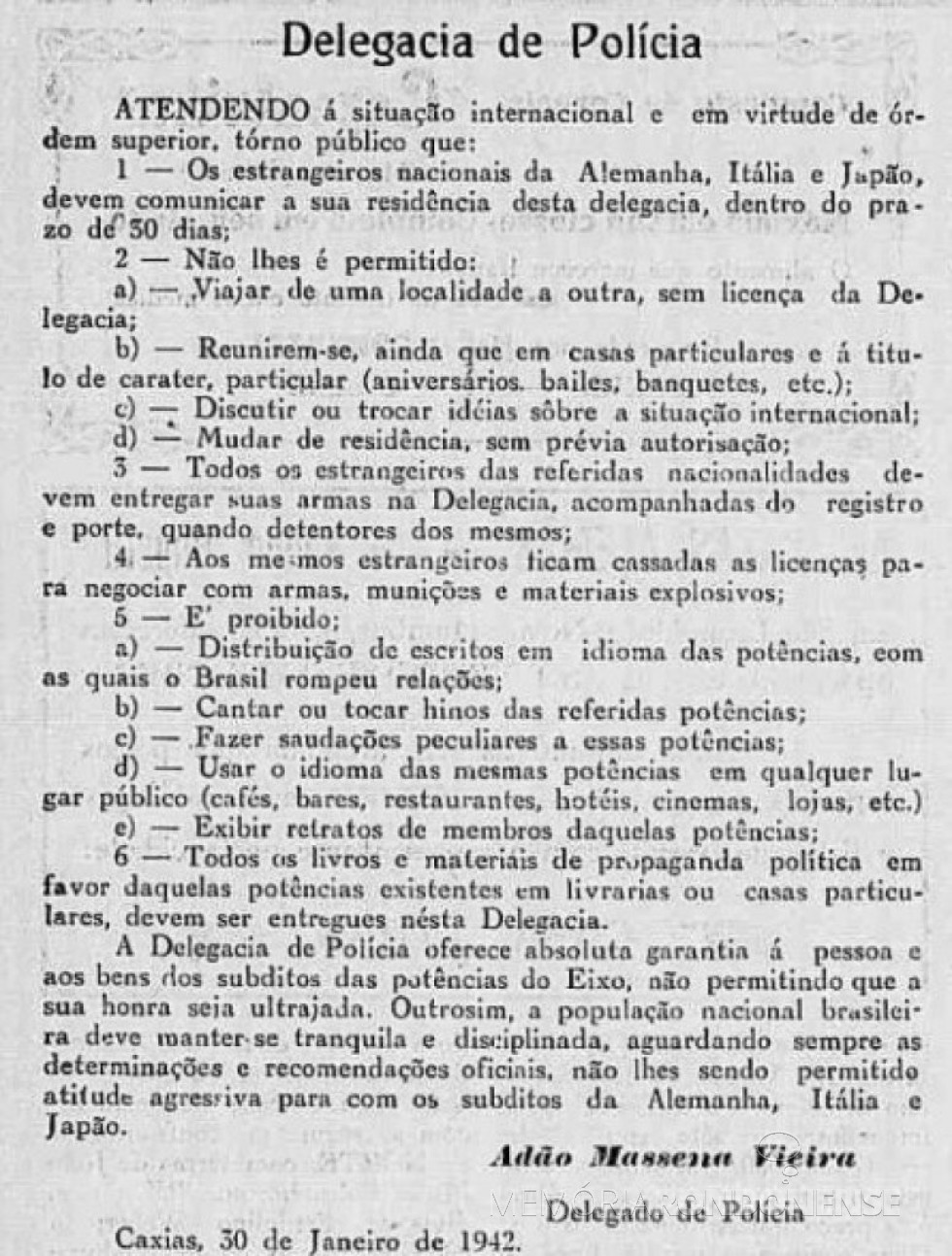 || Recorte da edição do dia 1°.02.1942 do Jornal