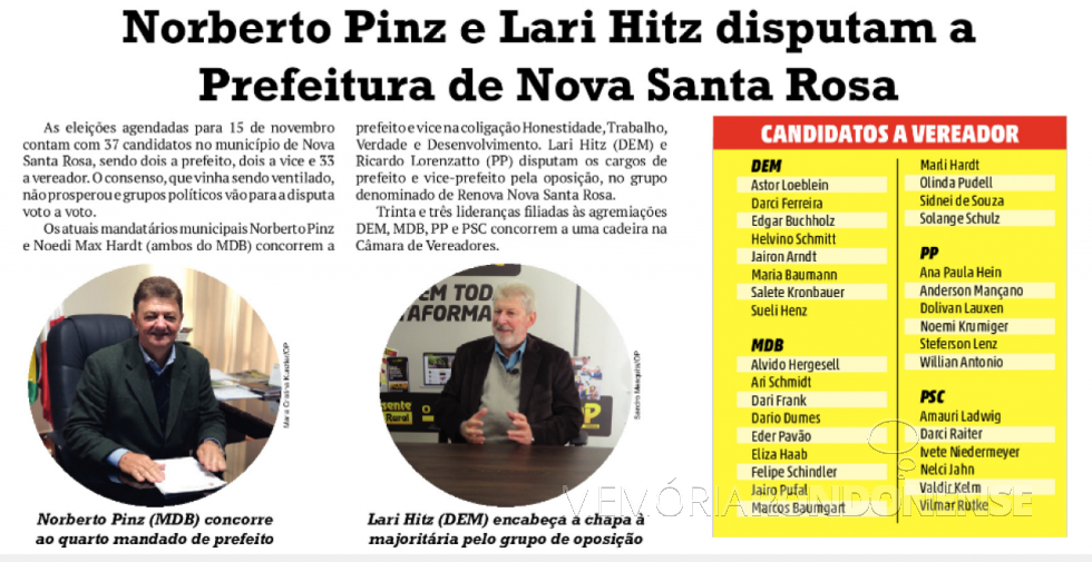 || Relação dos candidatos do município de Nova Santa Rosa.
Imagem: Acervo O Presente - FOTO 16 -