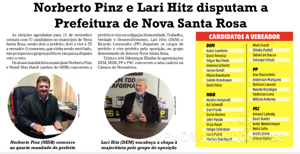 || Relação dos candidatos do município de Nova Santa Rosa.
Imagem: Acervo O Presente - FOTO 15 -