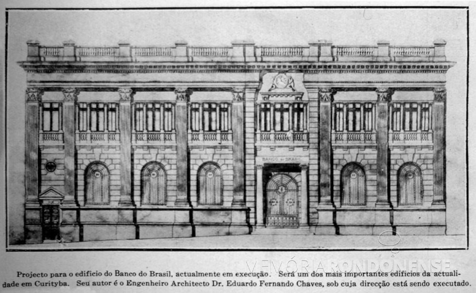 || Perspectiva da primeira agência do Banco do Brasil, na cidade de Curitiba.
Décadas depois o prédio foi demolido.
Imagem: Acervo Memória Urbana - FOTO 6 -
