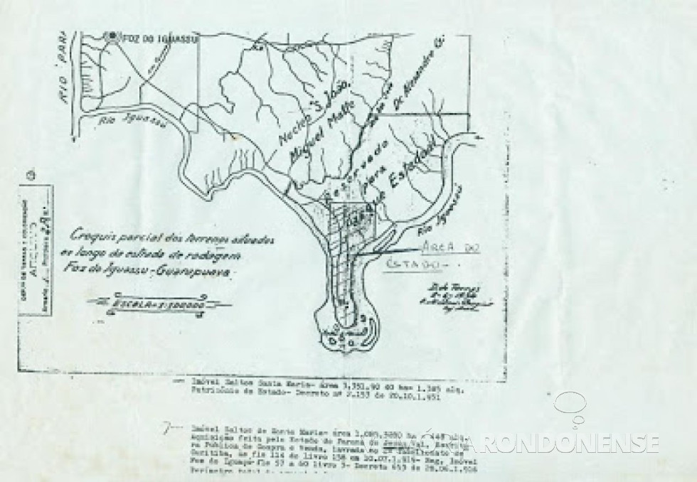 || Croquis que identifica área que pertenceu a Jesús Val e que foi desapropriada para a criação do atual Parque Nacional do Iguaçu.
Imagem: Acervo Jackson Lima (Foz do Iguaçu) - FOTO 4 -