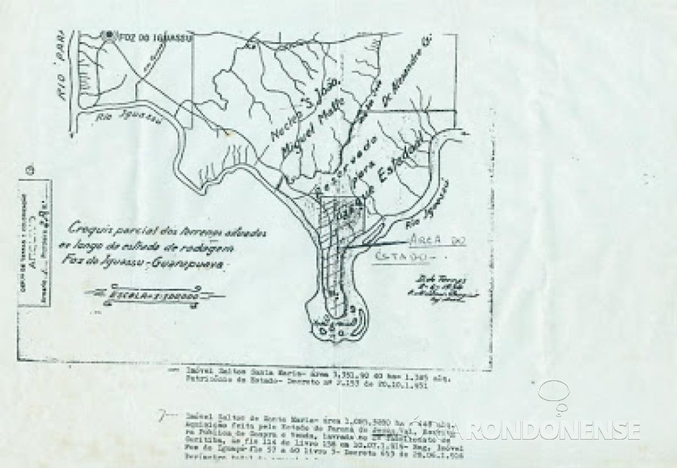 || Croquis que identifica área que pertenceu a Jesús Val e que foi desapropriada para a criação do atual Parque Nacional do Iguaçu.
Imagem: Acervo Jackson Lima (Foz do Iguaçu) - FOTO 4 - 