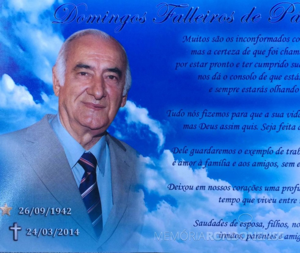 || Domingos Falleiros de Pádua, falecido em março de 2014. 
Imagem: Acervo da família - FOTO 17 -
