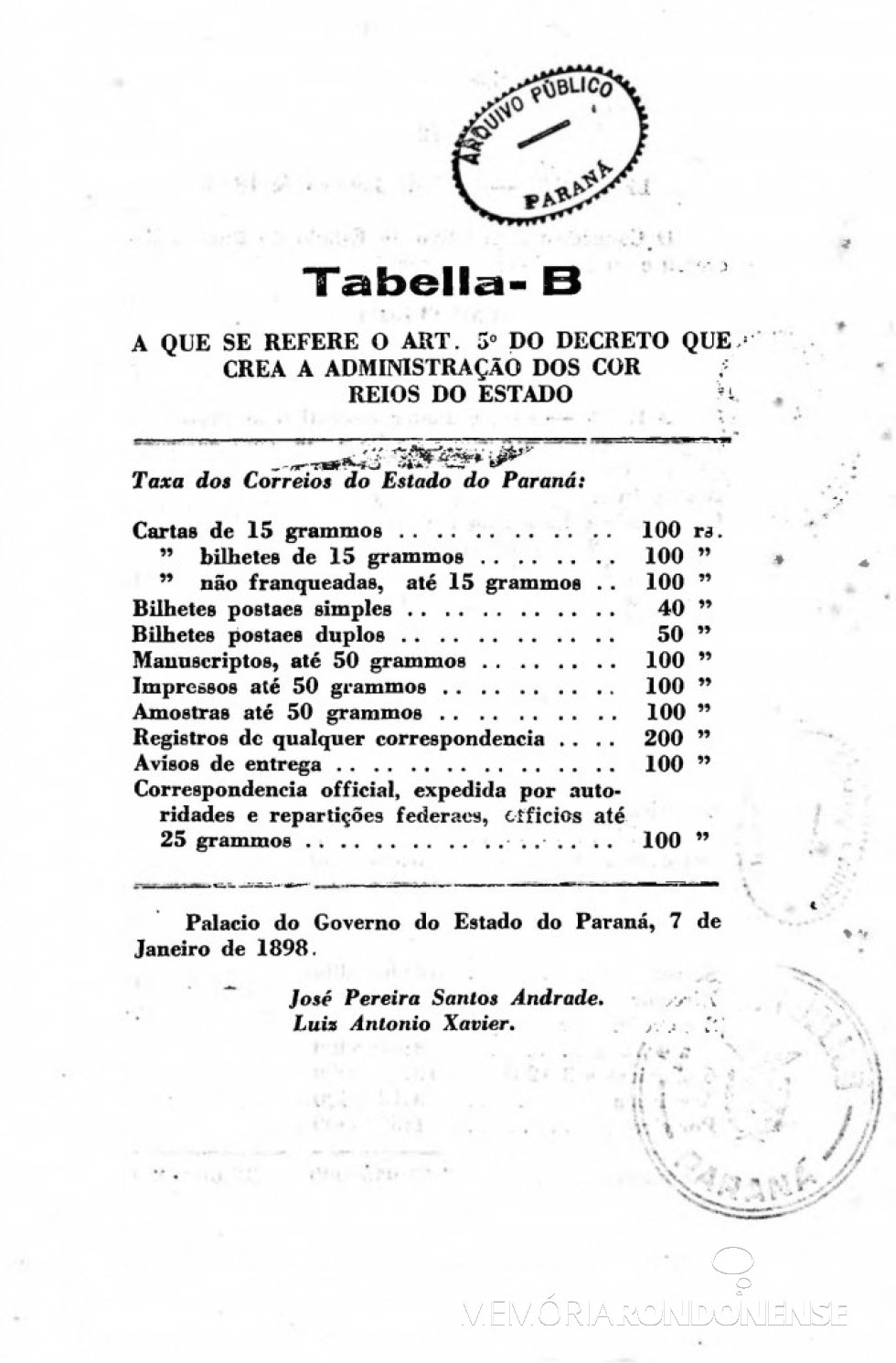 || Página final da publicação da Lei nº 276/1898.
Imagem: Acervo Arquivo Público do Paraná - FOTO 6 -