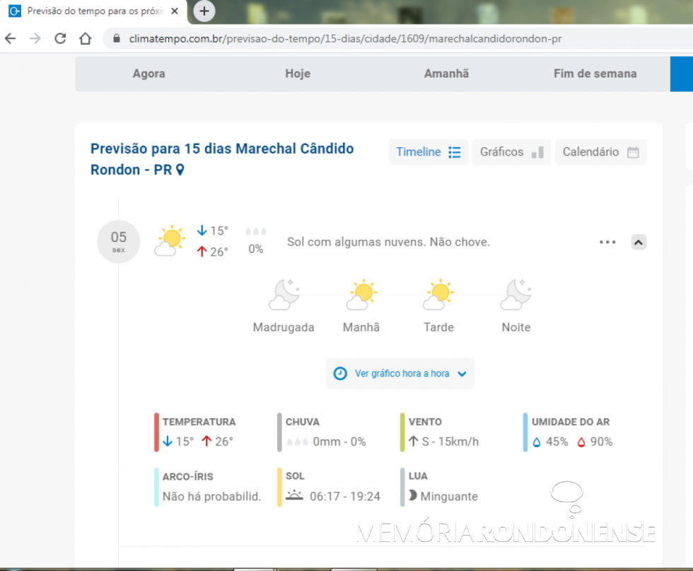 || Previsão climatológica da empresa Climatempo para doa 04 de fevereiro de 2021, na cidade de Marechal Cândido Rondon. 
Imagem: Acervo da empresa - FOTO 11 -