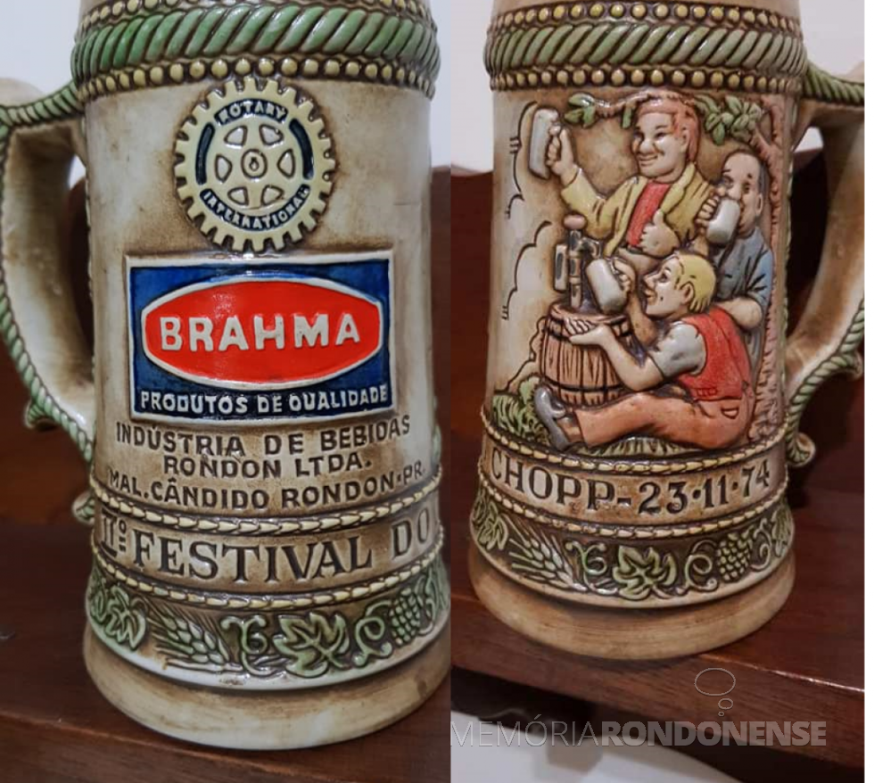 || Anverso e reverso do caneco do II Festival do Chopp de Marechal Cândido Rondon, realizado em novembro de 1974.
Imagem: Acervo e crédito de Ralf Koniecziniak - FOTO 9 -