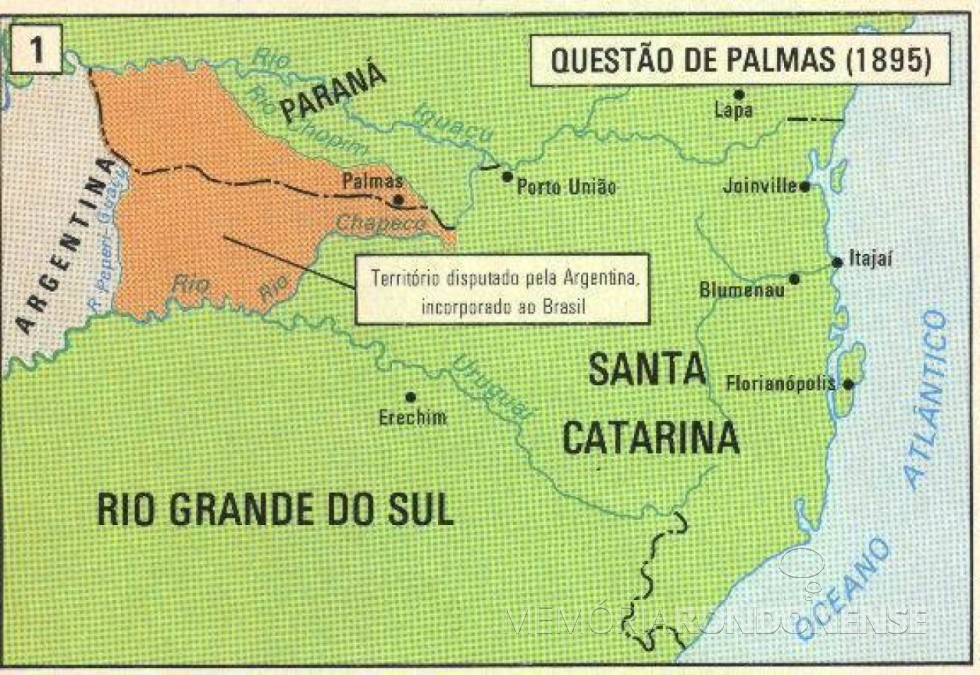 || Mapa com destaque para área em disputa com a Argentina. 
Imagem: Acervo Projeto Memória Rondonense - FOTO 5 - 