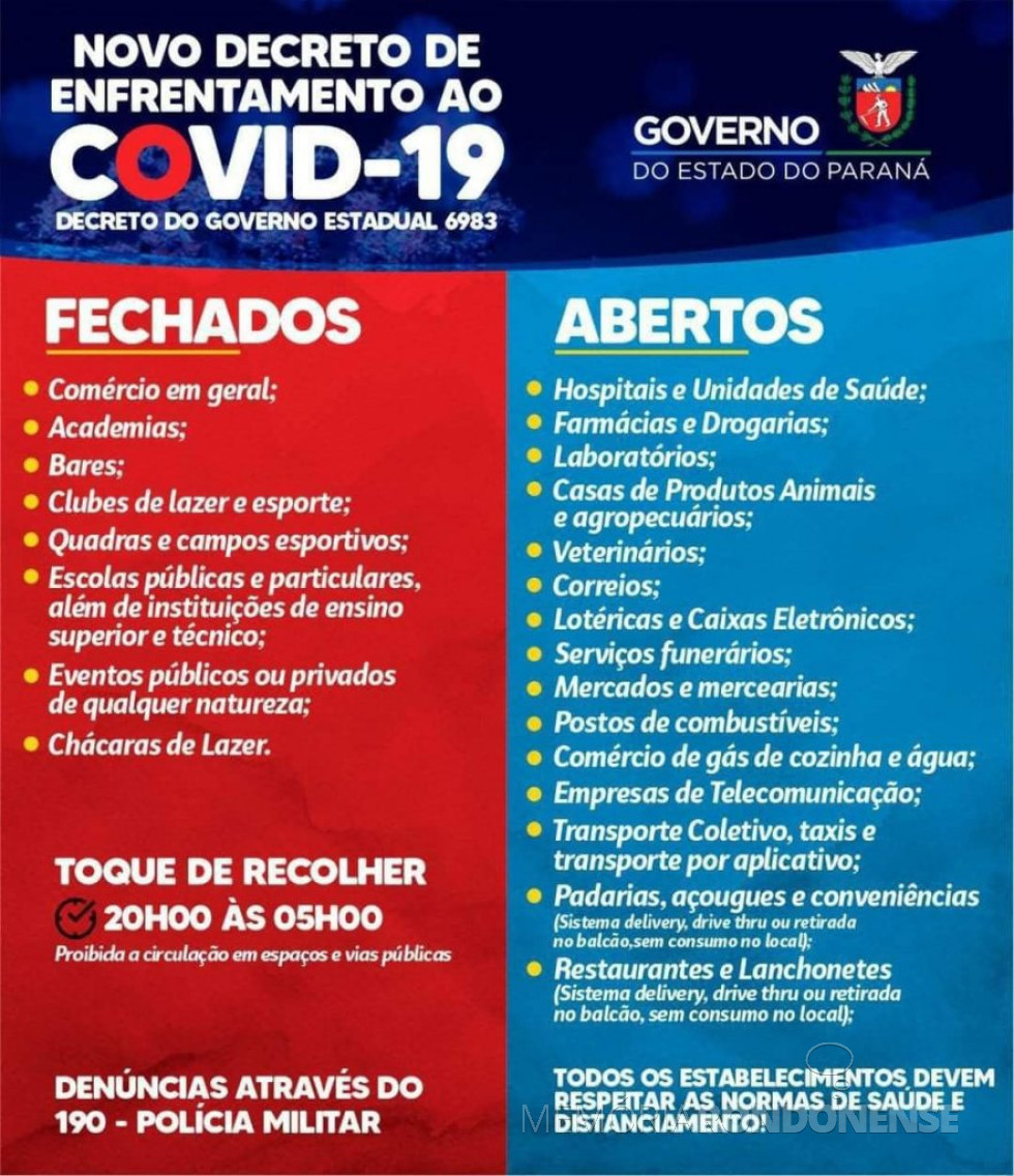 || Banner com as informações das atividades que podem e não podem funcionar durante a vigência do Decreto nº 6.983/2021.
Imagem: Acervo AEN - FOTO 16 --