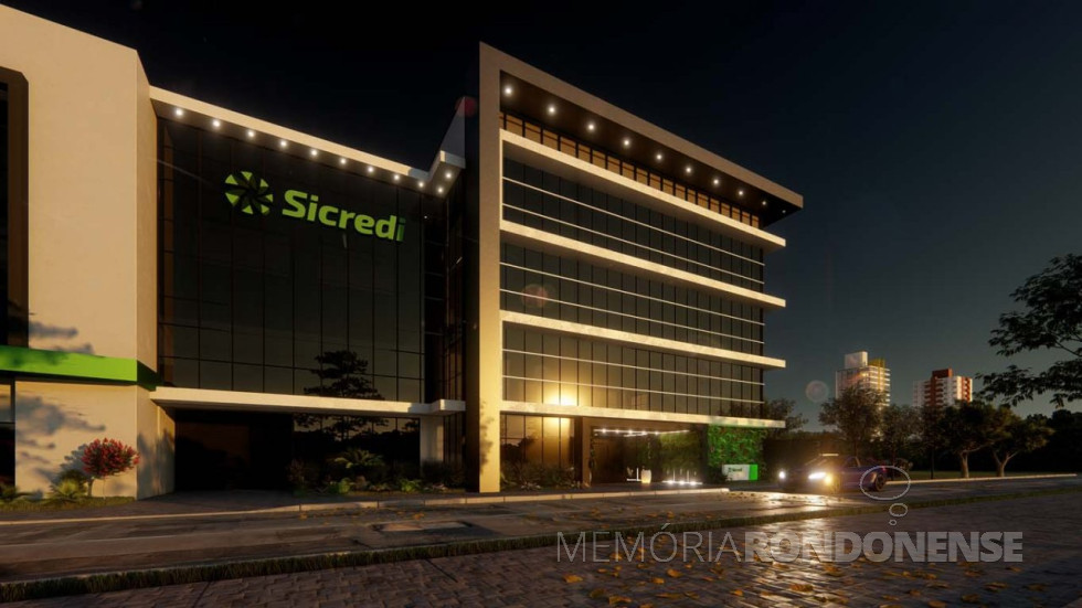 ||  Vista noturna da perspectiva externa da fachada de ampliação da agência Avenida Maripá da Sicredi Aliança PR/SP, na cidade de Marechal Cândido Rondon.
Imagem: Acervo da entidade de crédito colaborativo - FOTO 14 -