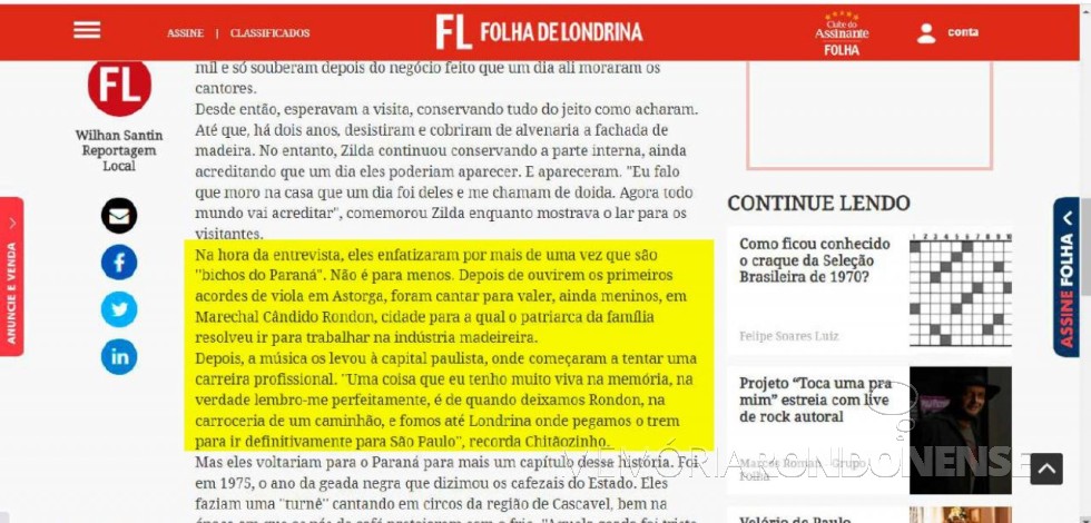 || Destaque da Folha de Londrina sobre a residência da família Lima, em Marechal Cândido Rondon.
Imagem: Acervo Folha de Londrina - FOTO 12 -