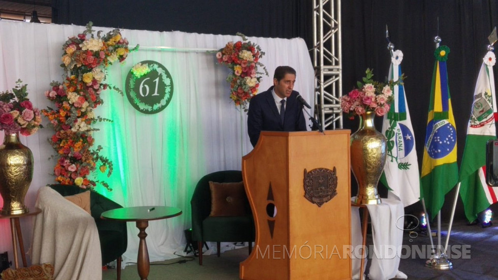 || Marcio Andrei Rauber, prefeito municipal, em sua alocução alusiva aos 61 anos de emancipação político administrativa de Marechal Cândido Rondon, em evento online, em julho de 2021.
Imagem: Acervo Imprensa PM-MCR - FOTO 46 -