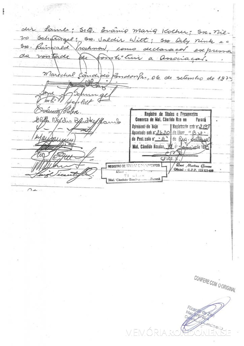 || Ata de fundação (última página) da  AACC. 
Imagem: Acervo da Associação - FOTO 7 -