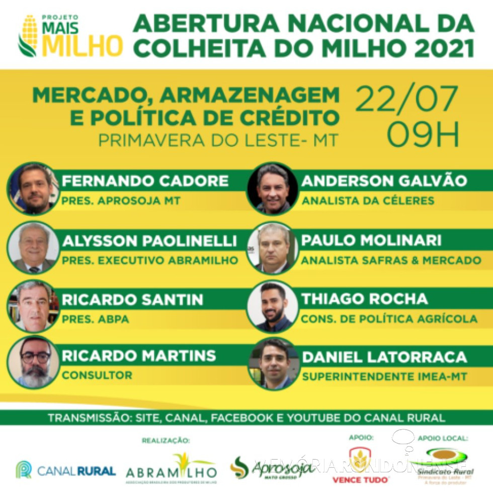 || Card da Abertura Nacional da Colheita do Milho 2021, em julho de 2021.
Imagem: Acervo Canal Rural - FOTO 24 -