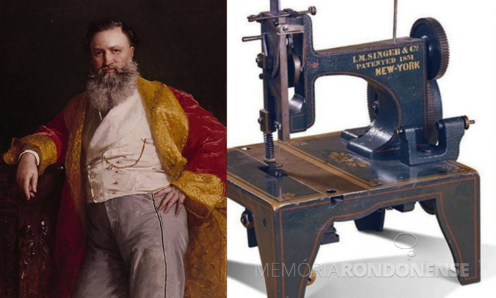 || Estadunidense Isaac Meritt Singer com o protótipo de  sua primeira máquina de costura, com sucessivos aperfeiçoamentos, se tornaria um ícone na costura mundial.
Imagem: Acervo Blogsibol - FOTO 4 - 