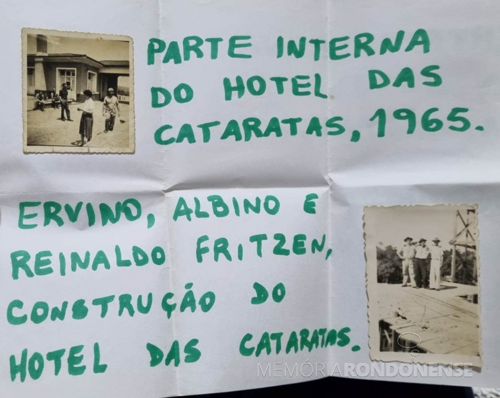 || Bilhete com os nomes dos construtores do Hotel das Cataratas.
Imagem Acervo Valmir Guder Vaschanski - FOTO 11 - 