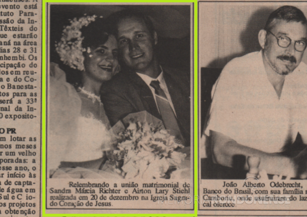|| Casamento dos jovens rondonenses Márcia Richter e Airton Lary Sthiel em destaque no jornal cascavelense O Paraná, na página 