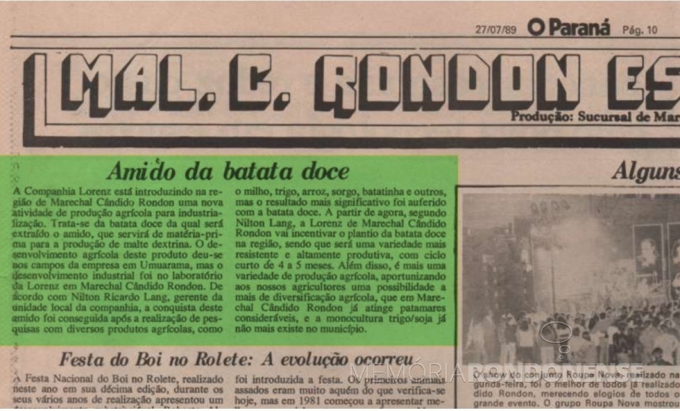 || Destaque do jornal cascavelense O Paraná, na página 