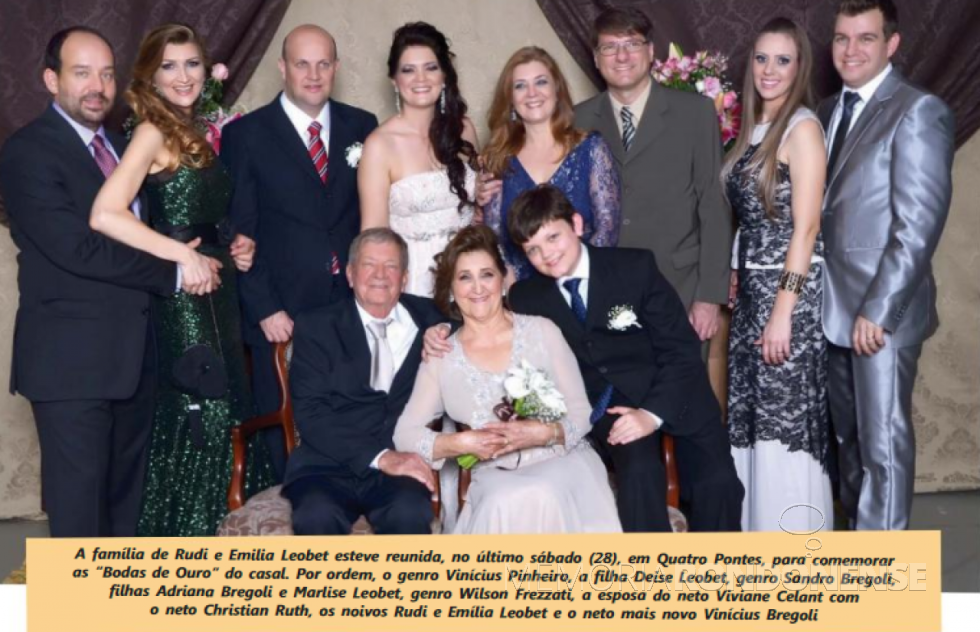 || Casal Emilia e Rudi Antonio Leobet na comemoração de suas Bodas de Ouro, em setembro de 2013.
Imagem: Acervo O Presente - FOTO 18 -