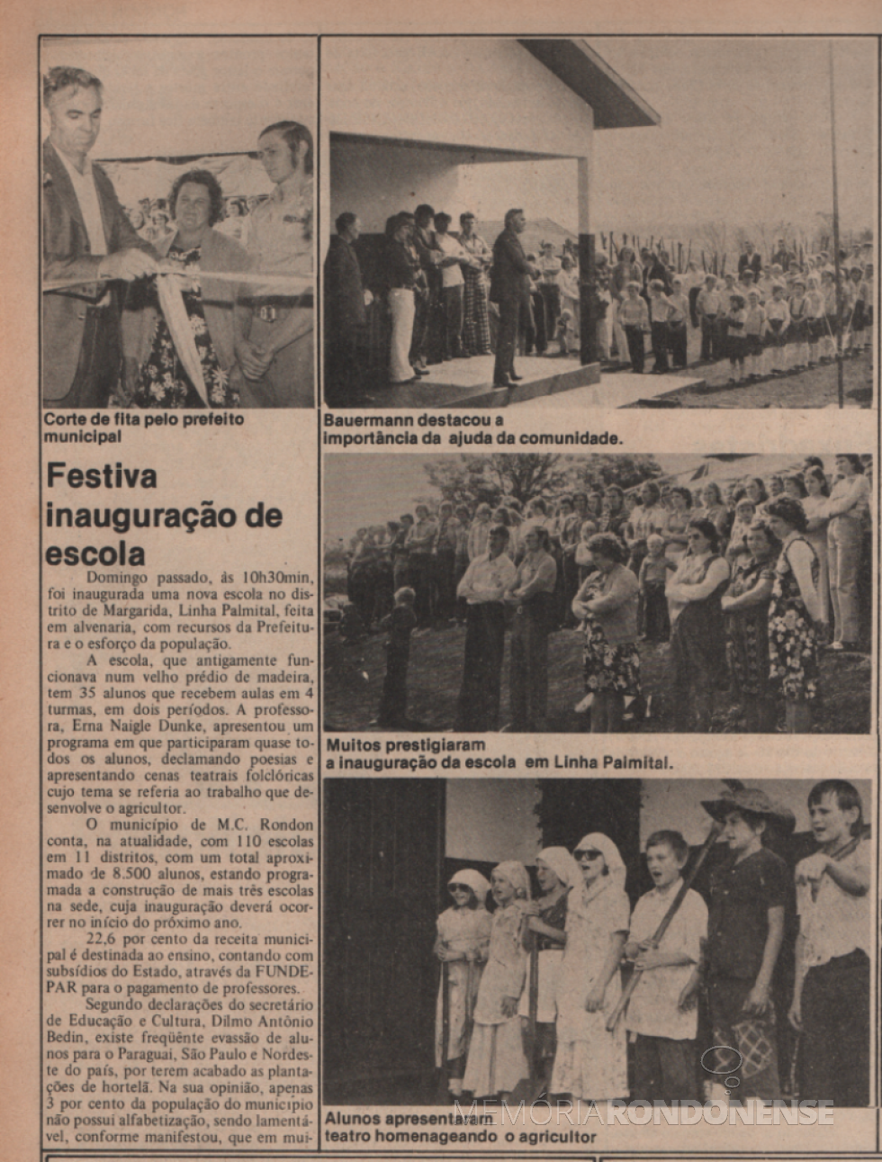 || Inauguração da escola de Linha Palmital. Destaque do extinto jornal 