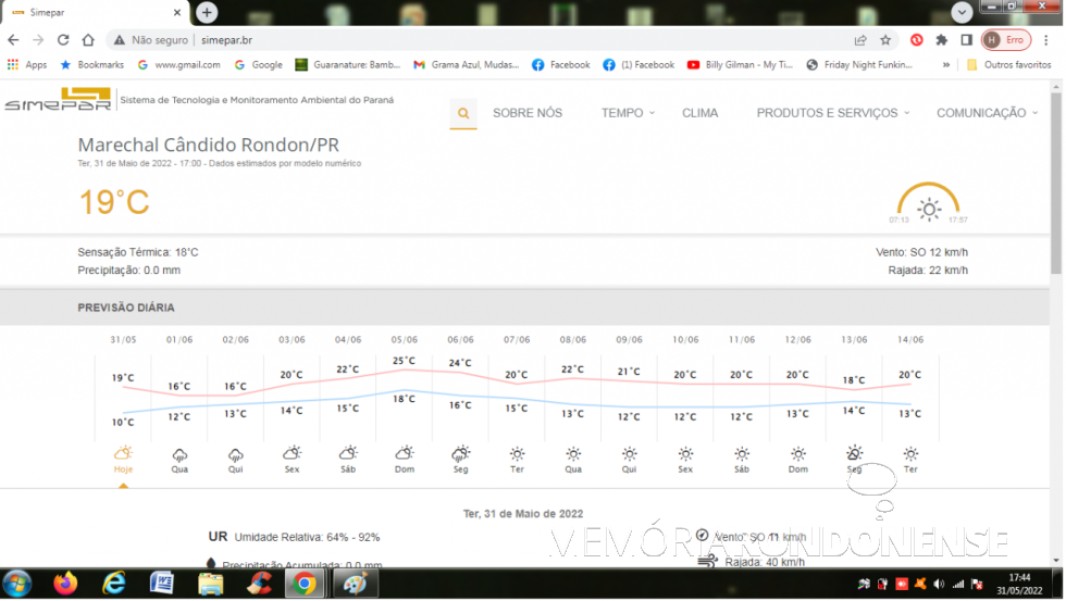 || Boletim climatológico do SIMEPAR com as previsões para o dia 31 de maio de 2002 e dias ulteriores. -- FOTO 23 -