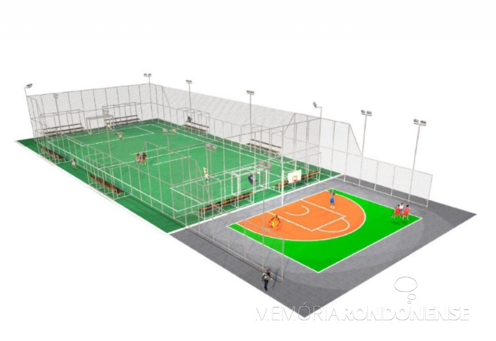 || Perspectiva da quadra poliesportiva instalada no Bairro São Lucas, com obras iniciadas em dezembro de 2020.
Imagem: Acervo Imprensa PM-MCR - FOTO 26 -