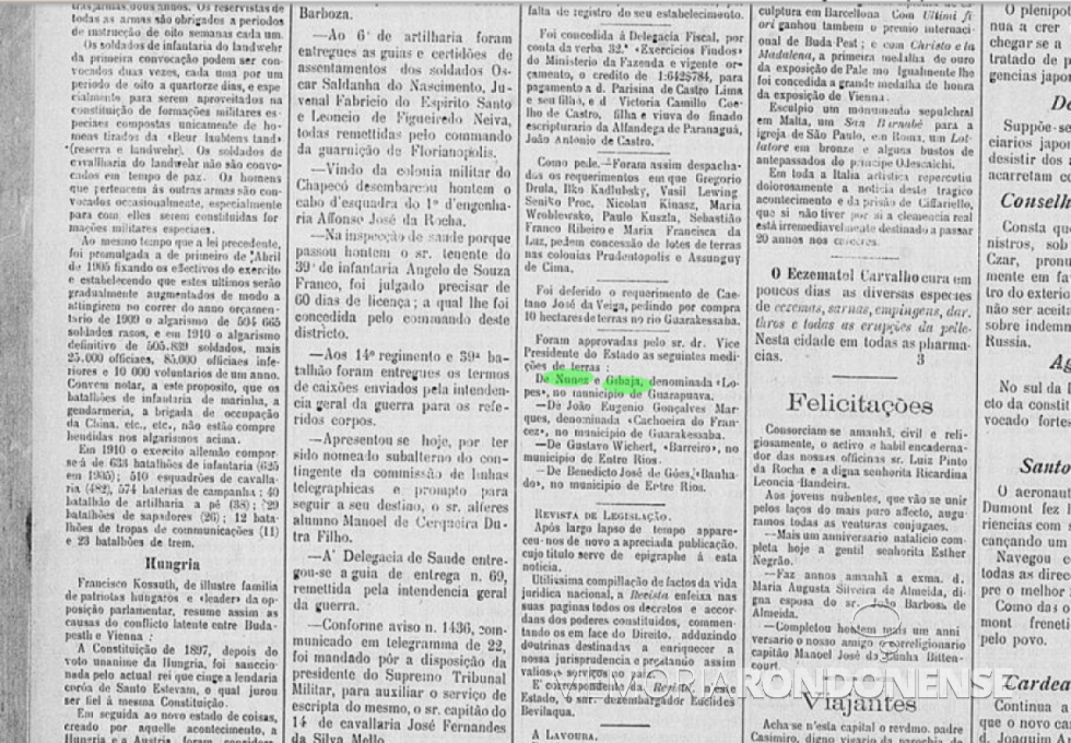 || Publicação de aprovação da áreas a serem  medidas em favor das empresas de Posadas, Nuñez y Gibaja e Domingo Barthe,no extinto jornal curitibano 