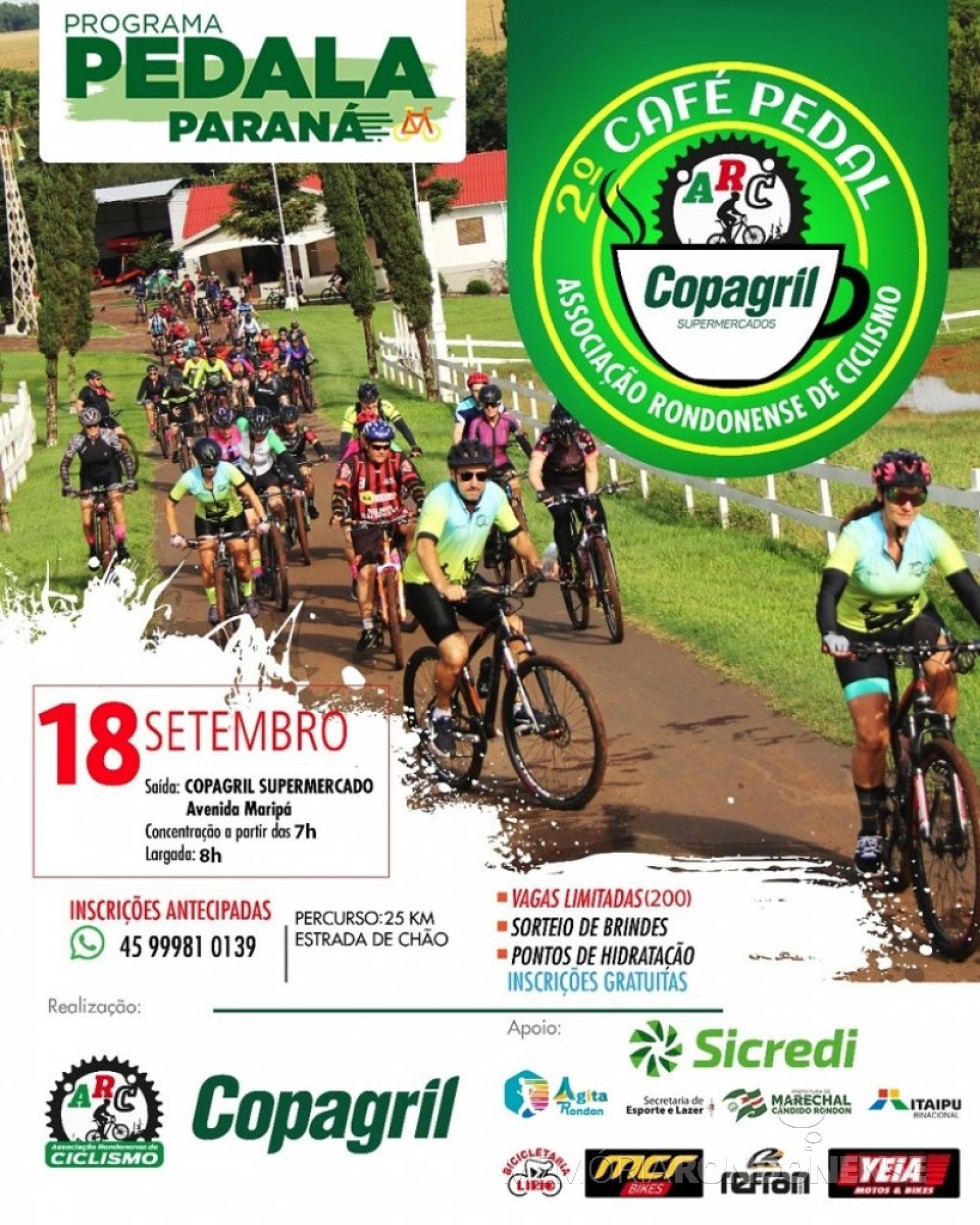 || Cartaz-convite para o 2º Café Pedal da Copagril e Associação Rondonense de Ciclismo 9ARC), realziado em setembro de 2022.
Imagem: Acervo Conecta-se - FOTO 23 -