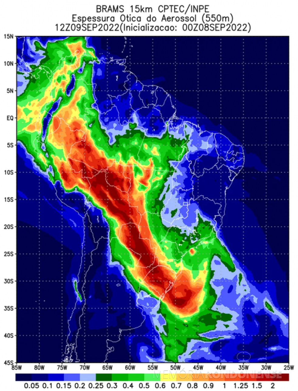 || Onda de Fumaça (em vermelho) de queimadas na Amazônia é registrada no oeste do Paraná, em 09 de setembro de 2022. 
Imagem:  Acervo Divulgação/Instituto Nacional de Meteorologia (INMET) -- FOTO 16 -