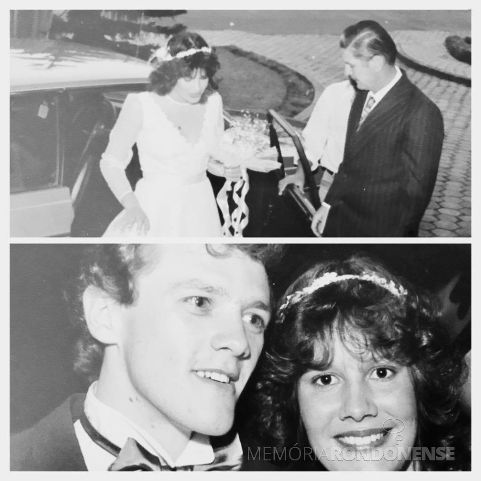 || Noivos Hanelore Hoppe e Paulo Roberto Schröeder que casaram-se em setembro de 1982. 1ª imagem, a noiva conduzida por seu pai, Willibald Hoppe.
Imagem: Acervo pessoal - FOTO 9 - 
