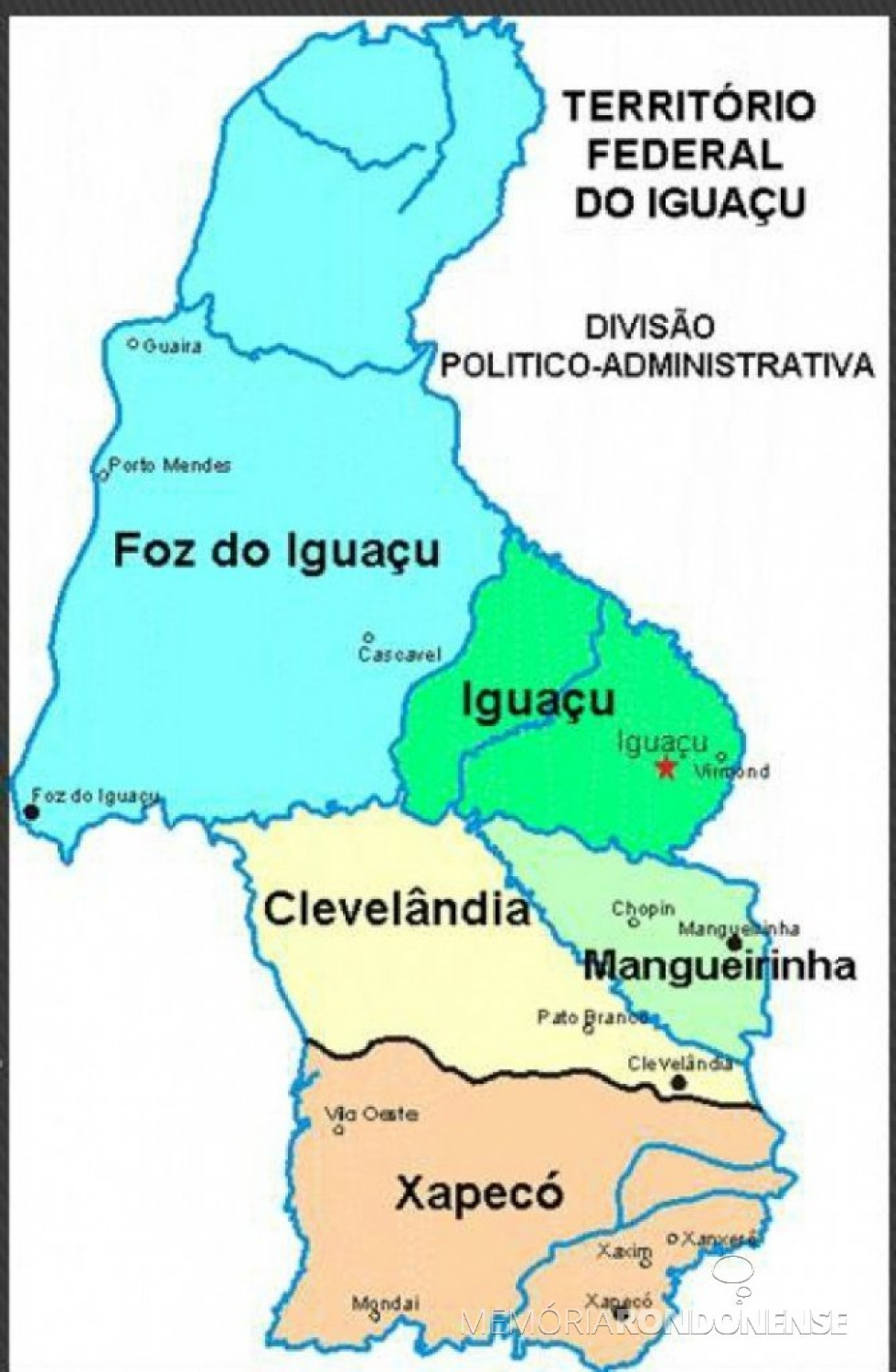 || Extinto Território do Iguaçu com seus cinco municípios, em outubro de 1945.
Imagem: Acervo Jornal Beltrão - FOTO 5 -