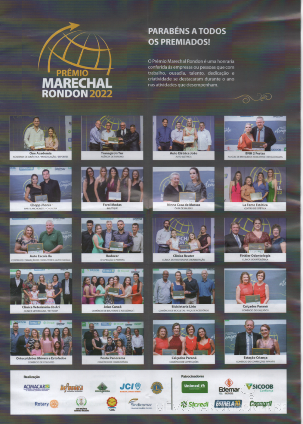 || Rol de homenageados no Prêmio Marechal 2022, página inicial. 
Imagem: Acervo Projeto Memória Rondonense - FOTO 36 - 