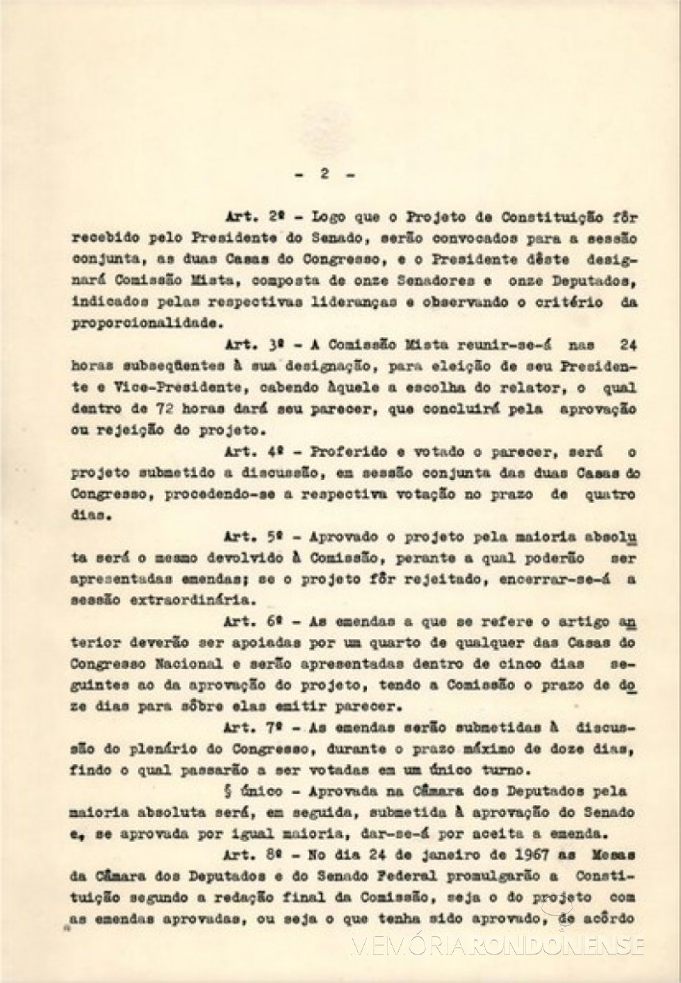 || Página 2 do Ato Institucional nº 4 (AI 4) enviado ao Congresso Nacional em dezembro de 1967, para aprovação.
Imagem: Acervo Wikipedia - FOTO 3 -