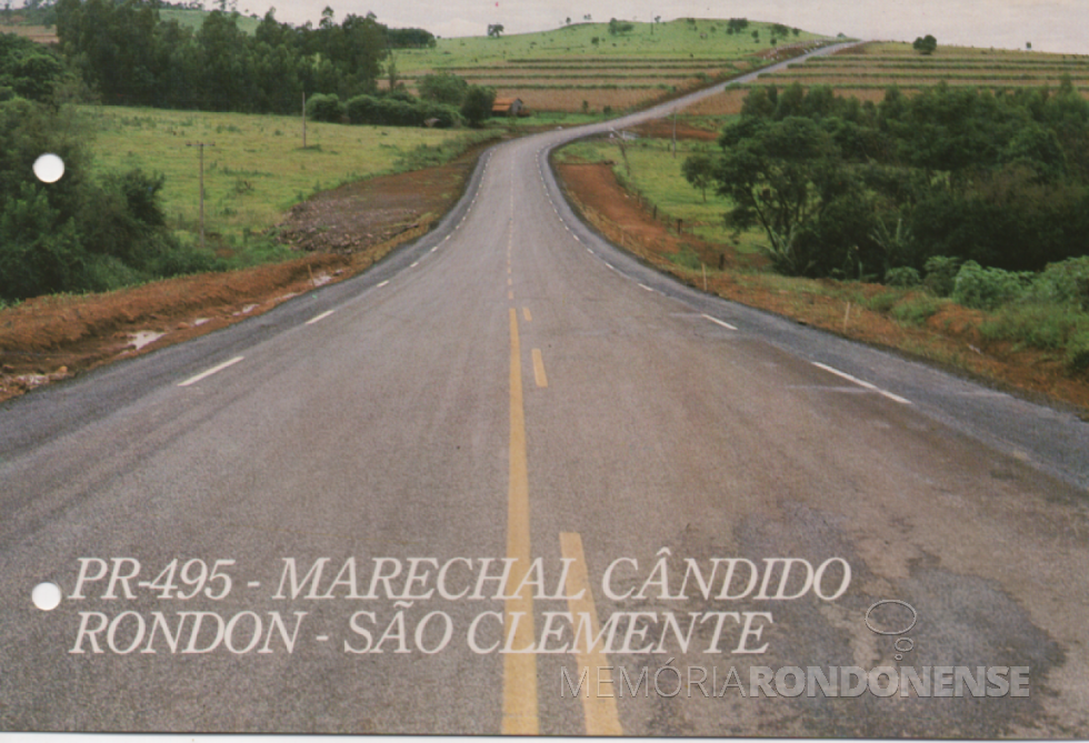 || Capa do folder distribuido pelo Governo do Paraná  ref. a inauguração da rodovia PR-495, em fevereiro de 1987.
Imagem: Acervo projeto Memória Rondonense - FOTO 14 - 