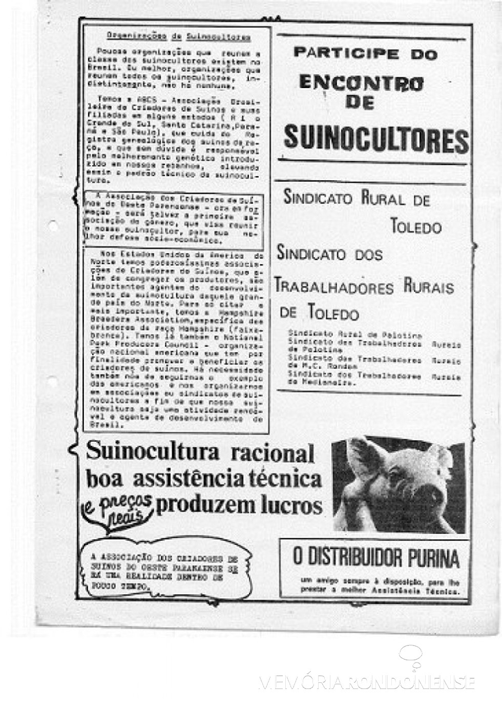 || Página final do Boletim nº 2 dos Suinocultores do Oeste Paranaense.
Imagem: Acervo Projeto Memória Rondonense - FOTO 20 -