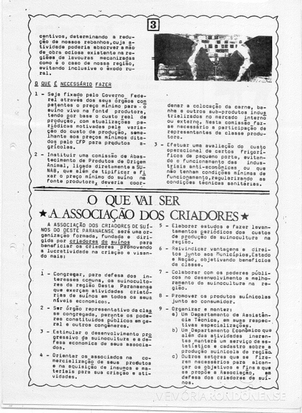 || Página 3 do Informativo nº 2 dos Suinocultores do Oeste Paranaense.
Imagem: Acervo Projeto Memória Rondonense - FOTO 18 - 