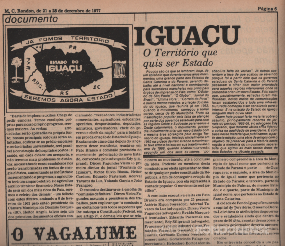 || Destaque (parte inicial) do jornal rondonense