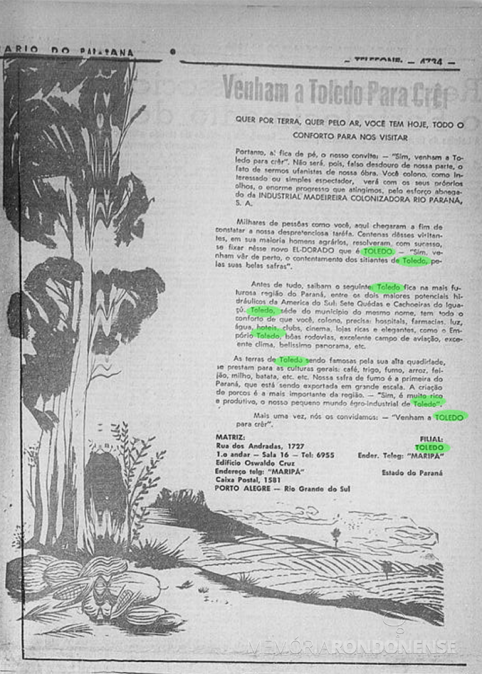 || Inserção publicitária da colonizadora Maripá, publicada no