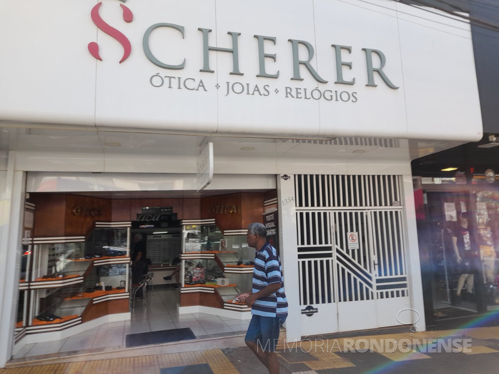 || Fachada da Relojoaria Scherer, na cidade de Toledo, à Rua Barão do Rio Branco, em fevereiro de 2023.
Imagem: Acervo Projeto Memória Rondonense - FOTO 5 -