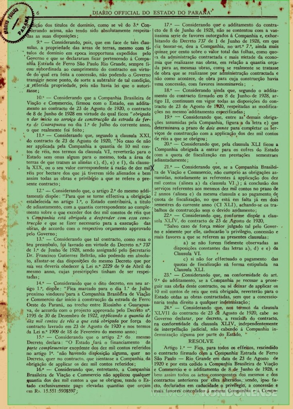 || Parte dois do Decreto nº 300, de novembro de 1930, expedido pela Interventoria no Estado do Paraná.
Imagem: Acervo Arquivo Público do Paraná - FOTO 9 - 