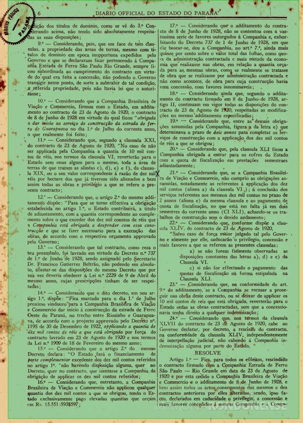 || Parte dois do Decreto nº 300, de novembro de 1930, expedido pela Interventoria no Estado do Paraná.
Imagem: Acervo Arquivo Público do Paraná - FOTO 9 -