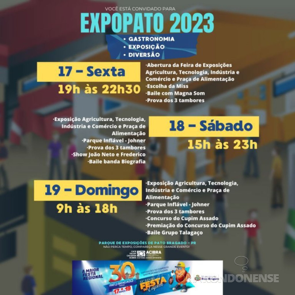 || Cartaz da ExpoPato 2023 e sua agenda programática de eventos.
Imagem: Acervo Projeto Memória Rondonense - FOTO 26 -