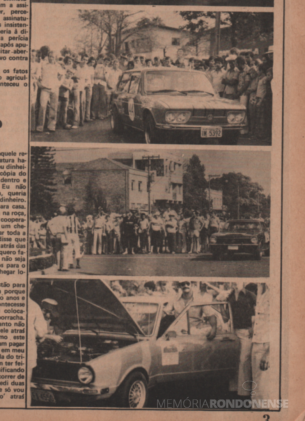 || Imagens da 1ª prova automobilística de Marechal Cândido Rondon, em março de 1978. 
Recorte do extinto informativo rondonense 