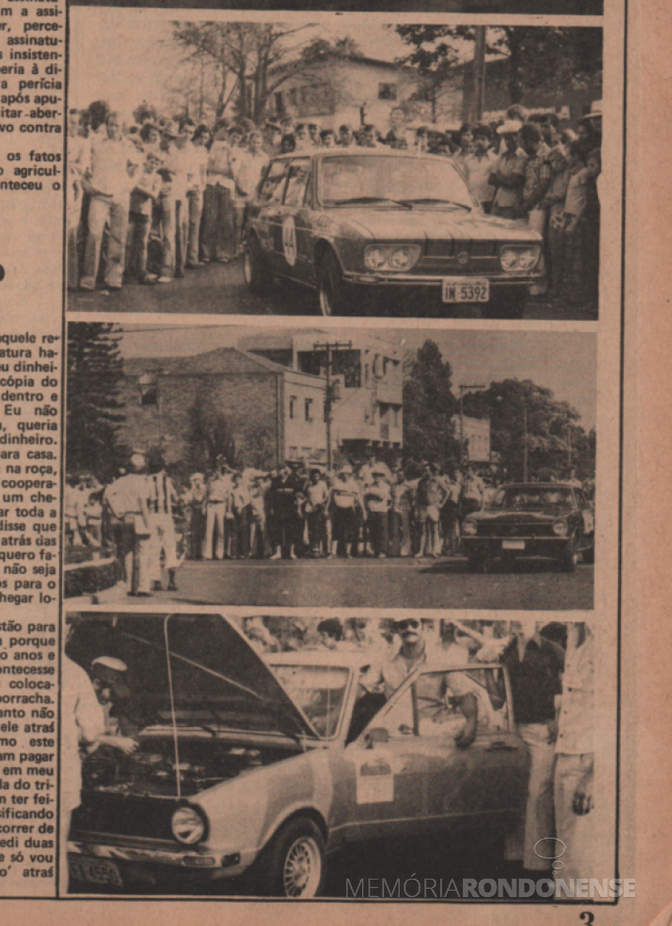 || Imagens da 1ª prova automobilística de Marechal Cândido Rondon, em março de 1978. 
Recorte do extinto informativo rondonense