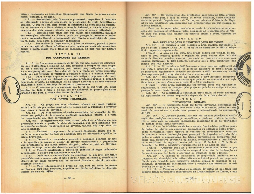|| Parte dois
da publicação do Decreto nº 800, do Governo do Paraná, de abril de 1931.
Imagem: Acervo Arquivo Público do Paraná - FOTO 4