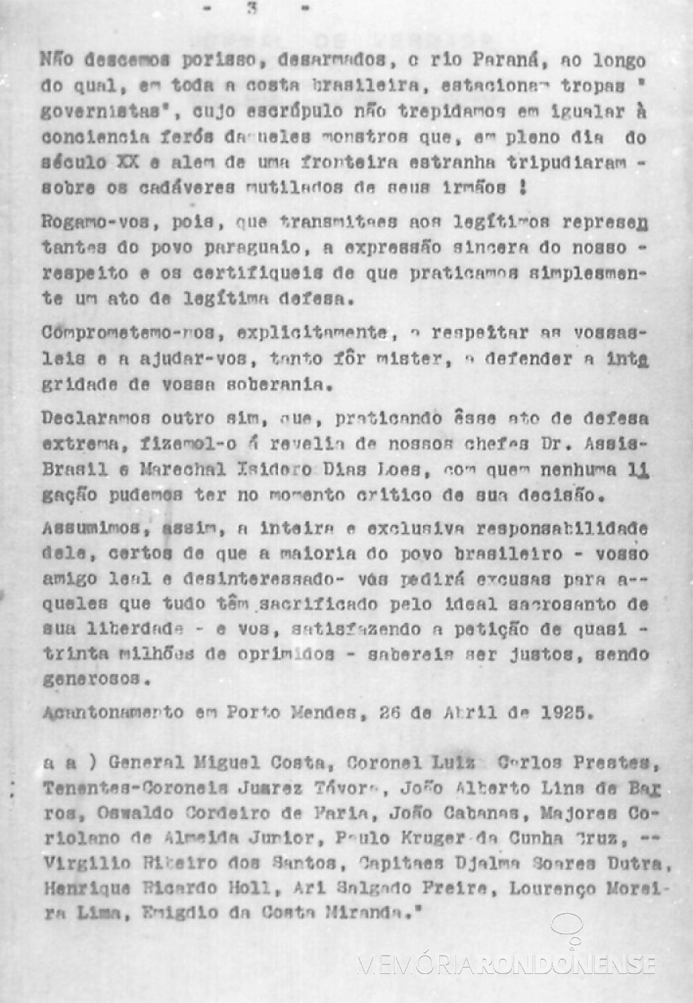 || Página final do Boletim nº 7 da Divisão Revolucionária.
Imagem: Acervo Memória Rondonense - FOTO 8 -