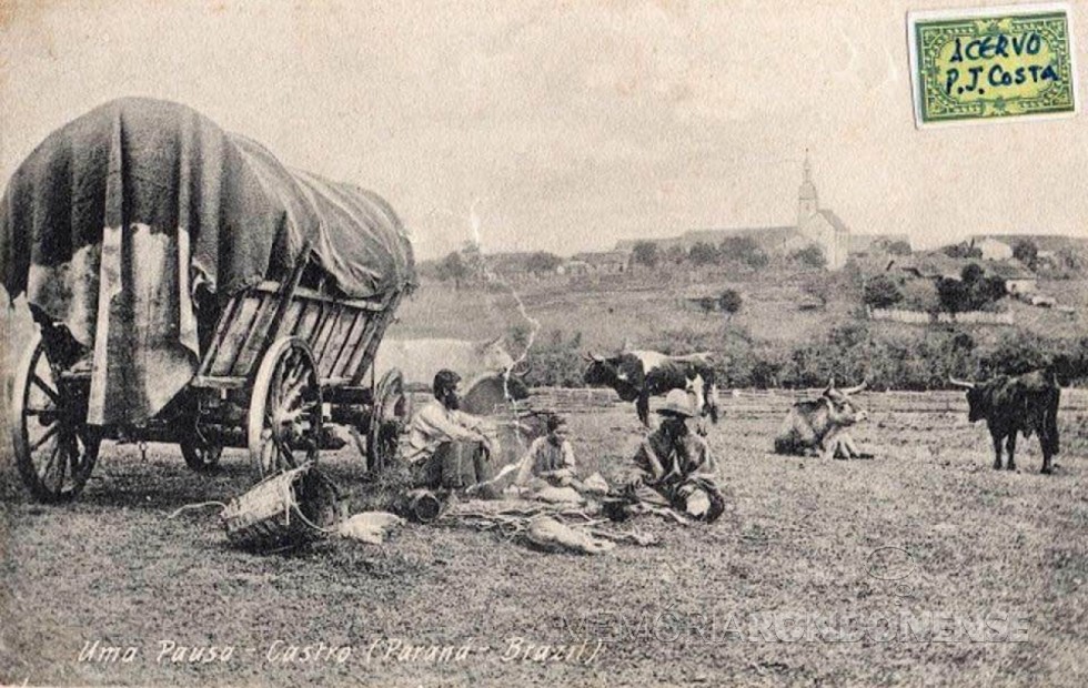 || Tropeiros descansando próxima a cidade de Castro, que foi capital interina do Paraná, em 1894.
Imagem: Acervo Memória Paranaene/Facebook - FOTO 2 - 
