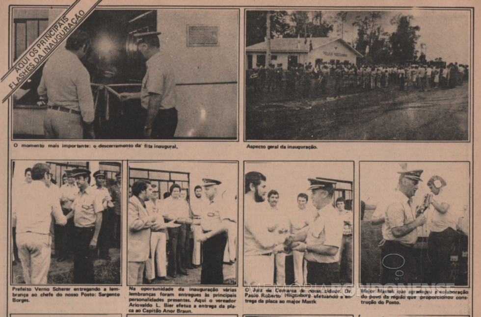 || Flagrantes da inauguração do Posto da Polícia Rodoviária Estadual (PRE), em maio de 1979.
Imagem: Acervo Família de Ariovaldo Luiz Bier/Memória Rondonense - FOTO 1